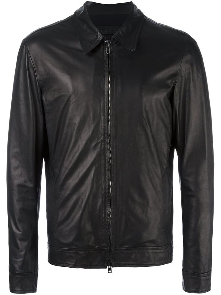 Salvatore Santoro Zip Up Jacket, Men's, Size: 54, Black, Leather/viscose