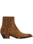 Saint Laurent Lukas Fringed Ankle Boots - Brown