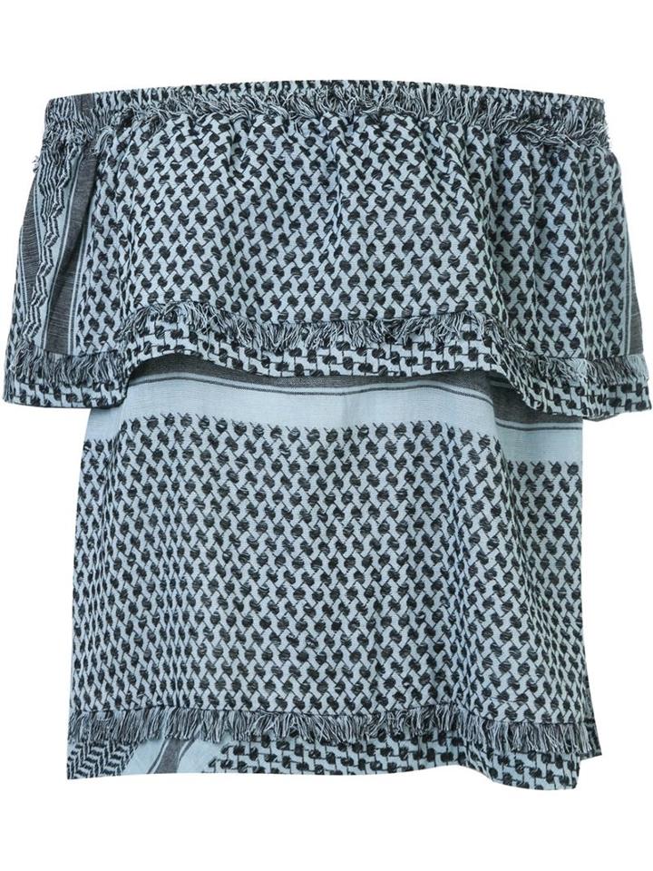 Cecilie Copenhagen Flounce Off-shoulder Top, Women's, Blue, Cotton