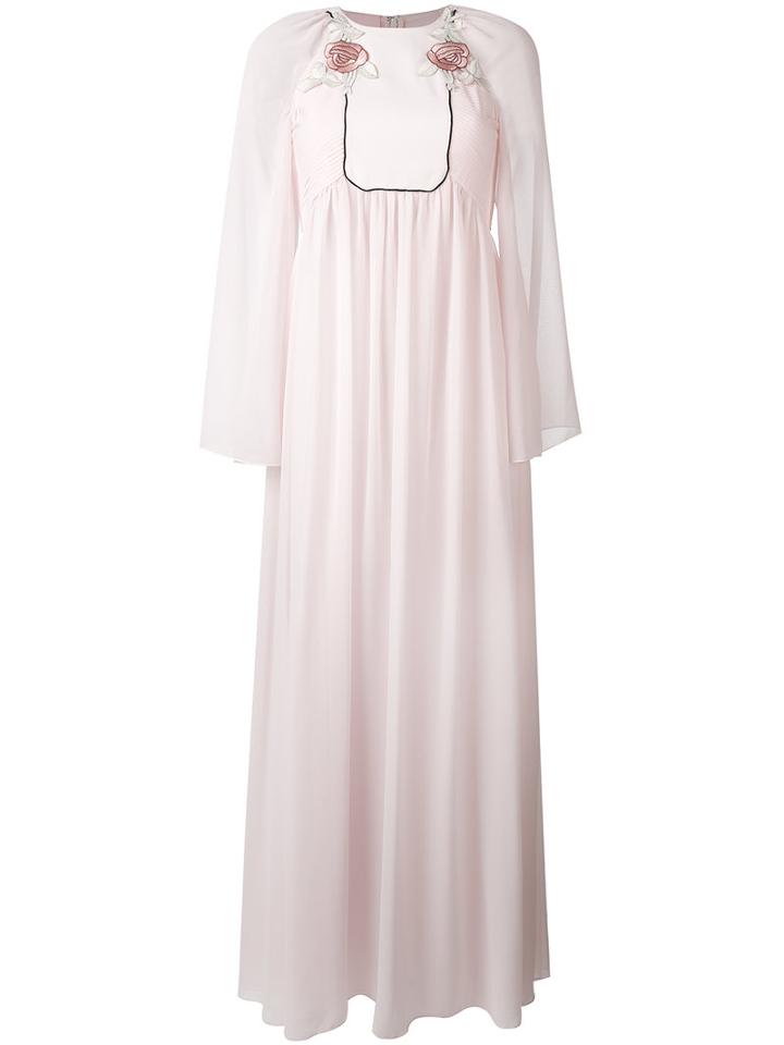 Giamba - Long Rose Embroidered Bib Dress - Women - Polyester/viscose - 40, Pink/purple, Polyester/viscose