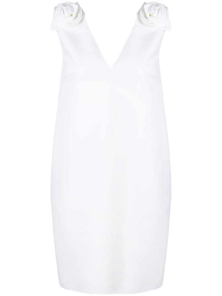 Msgm Rose Detail V-neck Dress - White