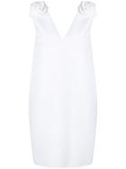 Msgm Rose Detail V-neck Dress - White