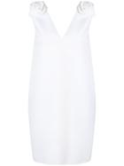 Msgm Rose Detail V-neck Dress - White