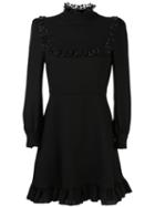 Saint Laurent Ruffle Trim Shift Dress, Women's, Size: 40, Black, Silk/wool/polyester/viscose