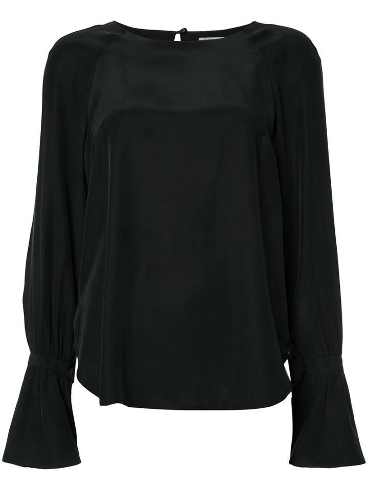Frame Denim Ruffled Sleeve Blouse, Women's, Size: Medium, Black, Silk