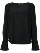 Frame Denim Ruffled Sleeve Blouse, Women's, Size: Medium, Black, Silk