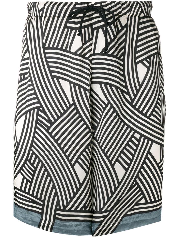 Dries Van Noten Drawstring Printed Shorts, Men's, Size: 50, Black, Viscose