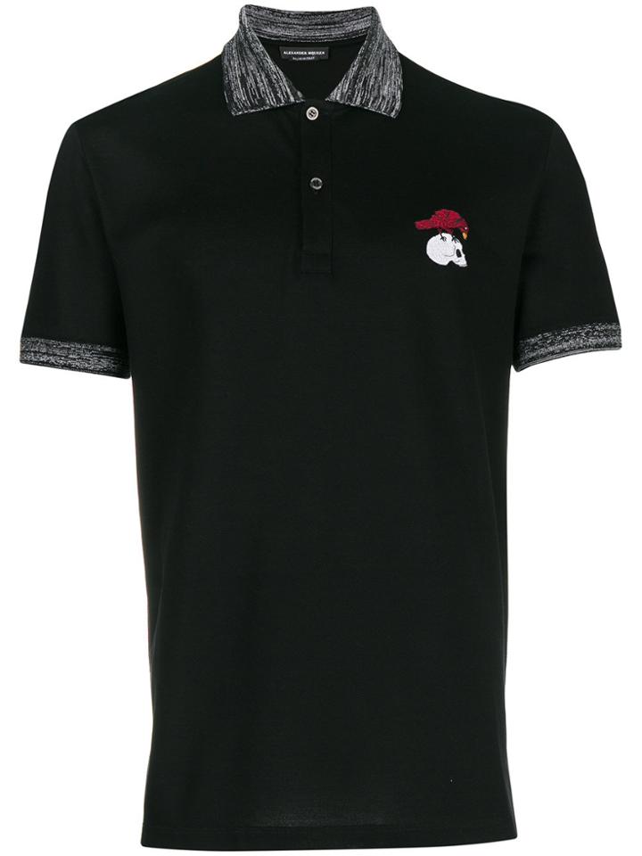 Alexander Mcqueen Bird And Skull Embroidered Polo Shirt - Black