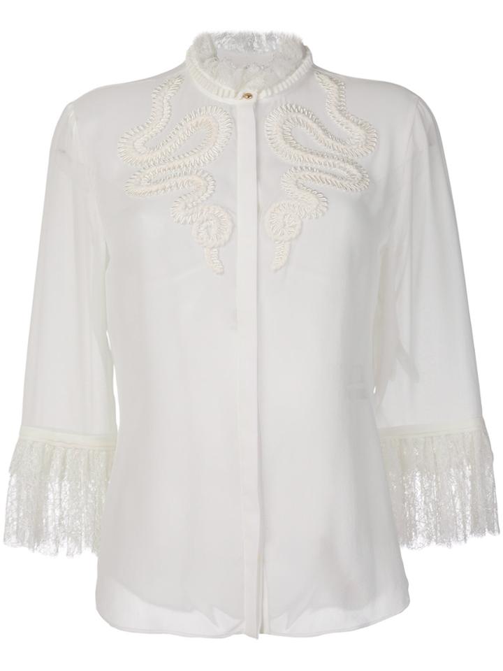 Roberto Cavalli Embroidered Blouse With Lace Trimming - White