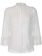 Roberto Cavalli Embroidered Blouse With Lace Trimming - White