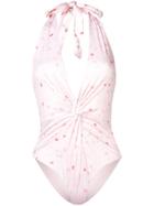 Ganni Floral Print Halter Neck Swimsuit - Pink