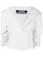 Jacquemus Pinstripe Wrap Jacket, Women's, Size: 34, White, Cotton/linen/flax