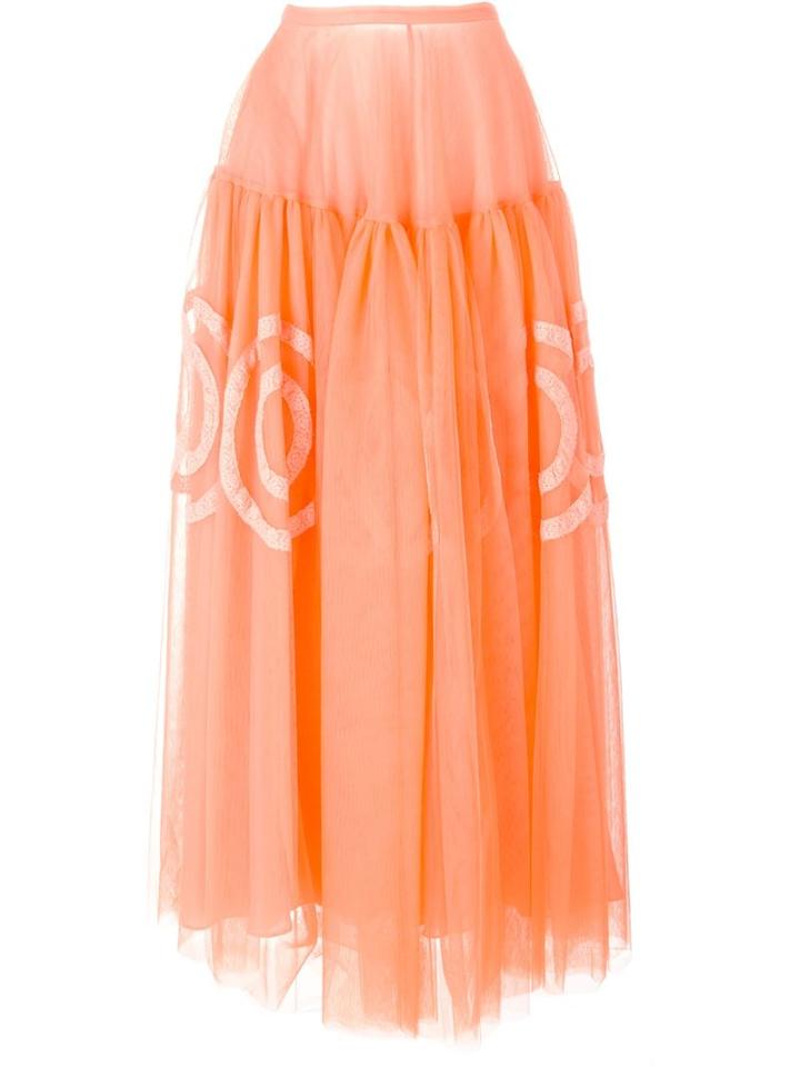 Rochas Tulle Long Skirt, Women's, Size: 42, Yellow/orange, Silk/polyamide