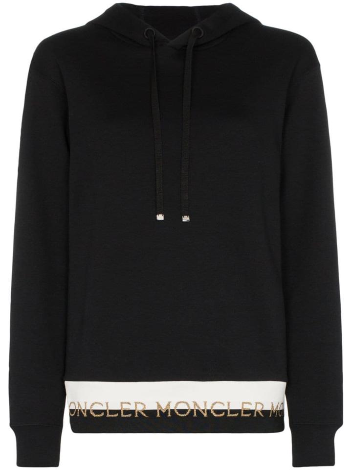 Moncler Branded Hem Cotton Blend Hoodie - Black