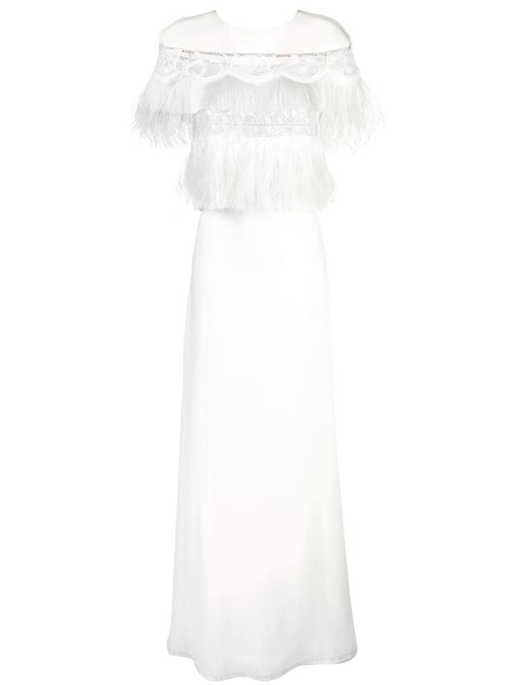 Tadashi Shoji Feather Trim Evening Dress - White