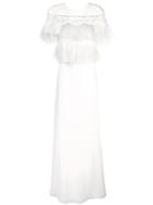 Tadashi Shoji Feather Trim Evening Dress - White