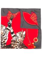 Bengal Cat Print Scarf, Women's, Red, Silk, Dolce & Gabbana