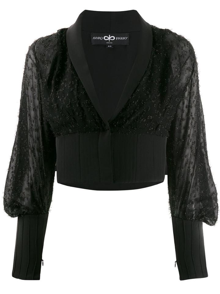 Avaro Figlio Embellished Sheer Crop Blouse - Black