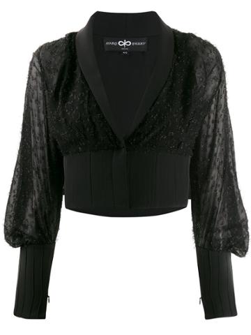 Avaro Figlio Embellished Sheer Crop Blouse - Black