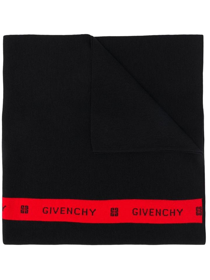 Givenchy Logo Stripe Knit Scarf - Black