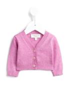 Cashmirino - V-neck Cardigan - Kids - Cotton - 12 Mth, Toddler Girl's, Pink/purple