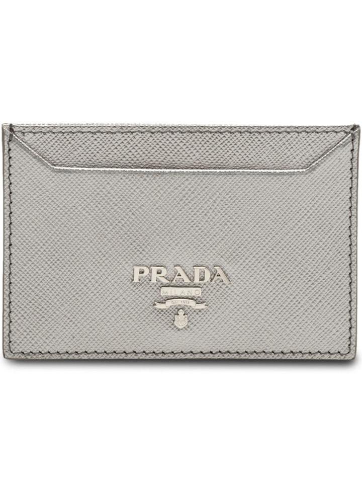 Prada Logo Plaque Card Holder - Metallic