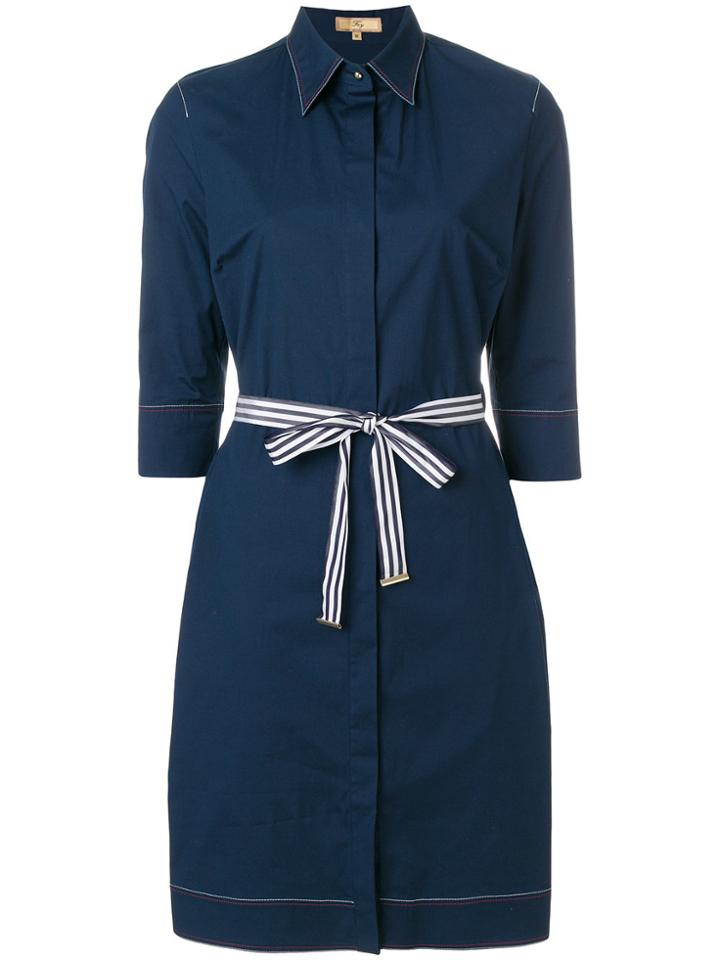 Fay Tie Waist Shirt Dress - Blue