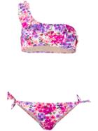 Emmanuela Swimwear - One Shoulder Floral Bikini - Women - Polyamide/spandex/elastane - S, Pink/purple, Polyamide/spandex/elastane