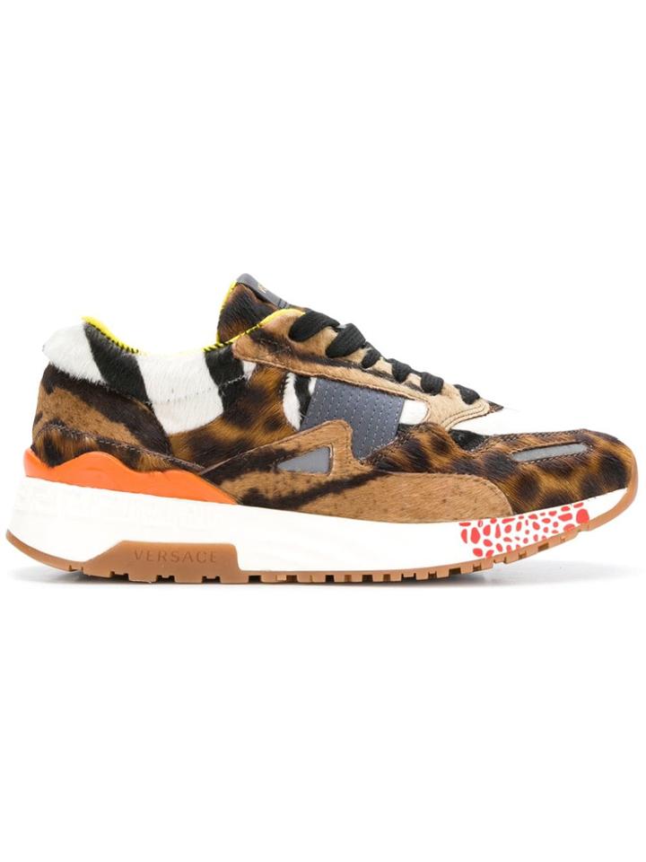 Versace Leopard Print Sneakers - Brown