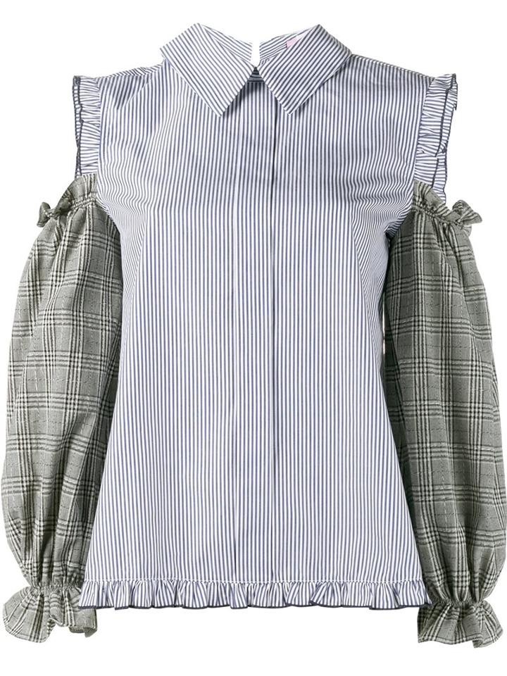 Sandy Liang 'delano' Cold Shoulder Shirt, Women's, Size: 36, Blue, Cotton