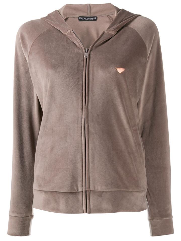 Emporio Armani Velour Zipped Hoodie - Neutrals