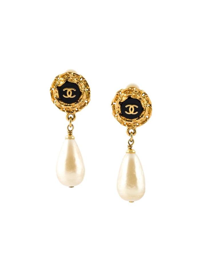 Chanel Vintage Logo Drop Clip-on Earrings