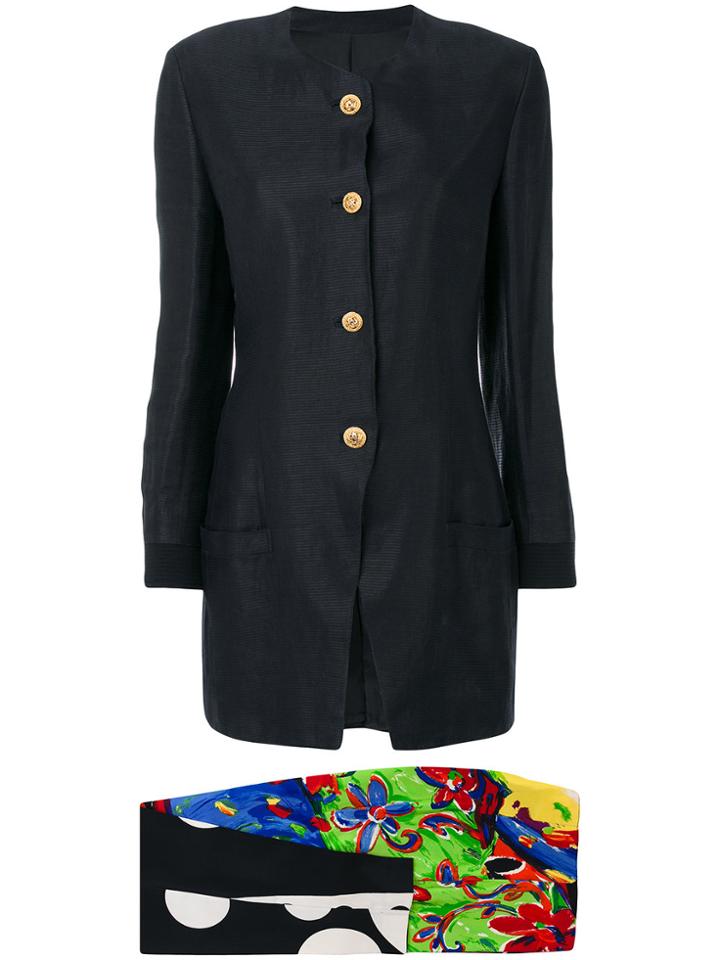 Versace Vintage Printed Trousers & Elongated Jacket - Blue
