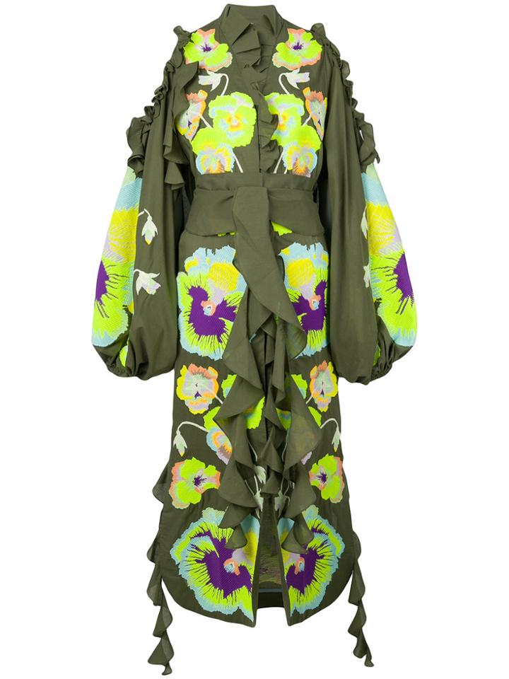 Yuliya Magdych Pansies Ruffle Trim Dress - Green