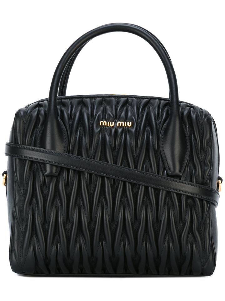 Miu Miu Quilted Tote Bag, Women's, Black, Calf Leather
