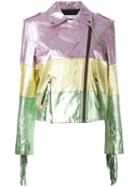 Philosophy Di Lorenzo Serafini Colour-block Biker Jacket, Women's, Size: 42, Pink/purple, Goat Skin