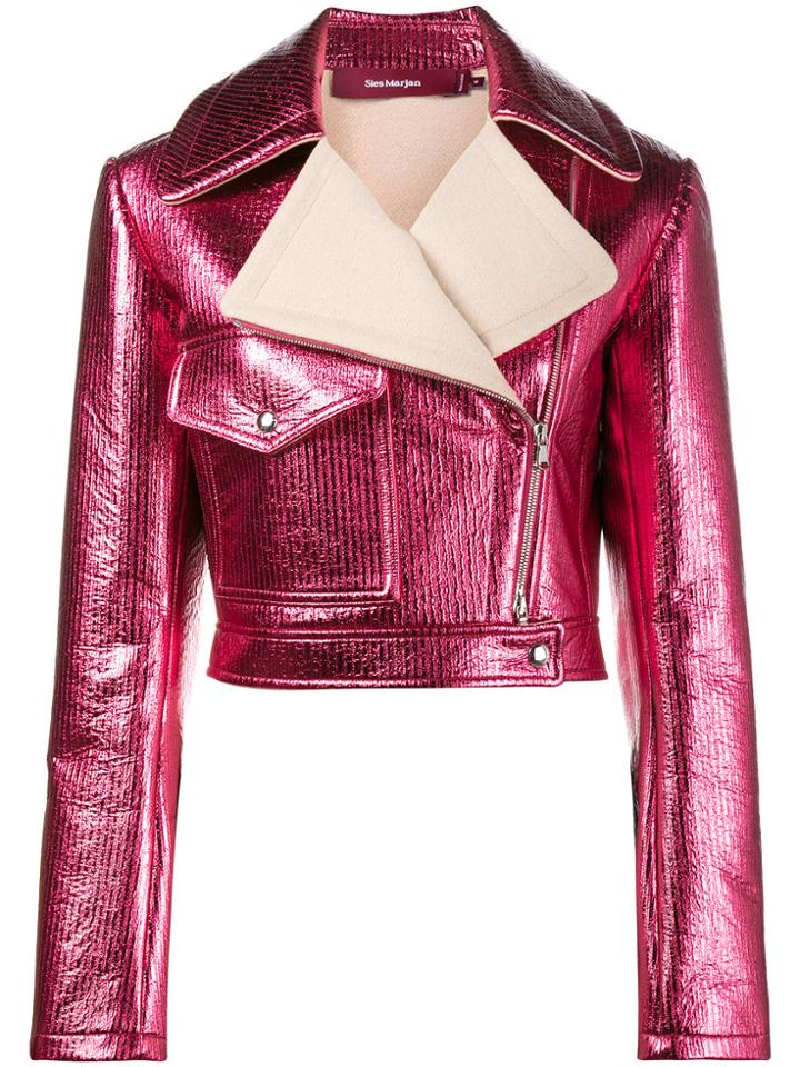 Sies Marjan Pink Metallic Cropped Lurex Biker Jacket - Pink & Purple