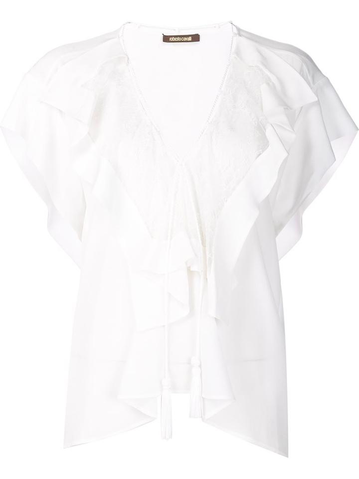 Roberto Cavalli Ruffled V-neck Blouse