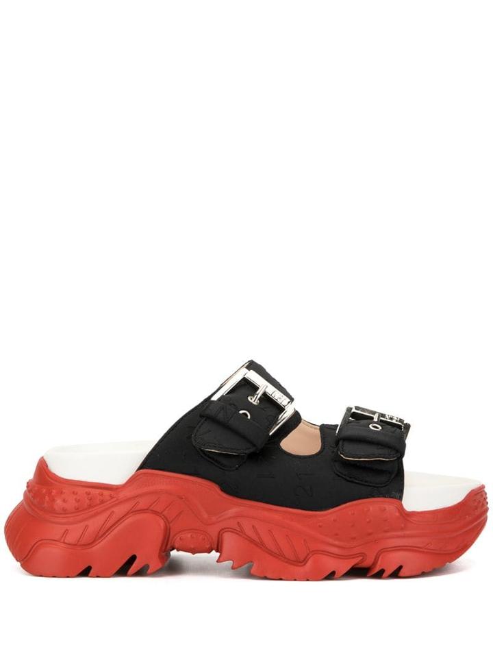 Nº21 Buckled Strap Chunky Mules - Red