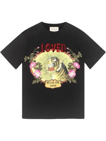 Gucci T-shirt In Cotone Con Stampa Tigre - Black
