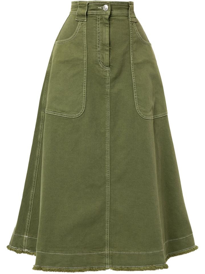Alexa Chung Denim Midi Skirt - Green
