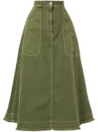 Alexa Chung Denim Midi Skirt - Green