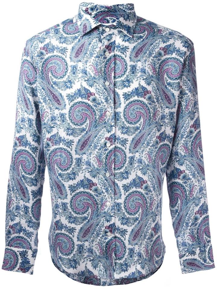 Etro Abstract Motif Shirt, Men's, Size: 42, Linen/flax