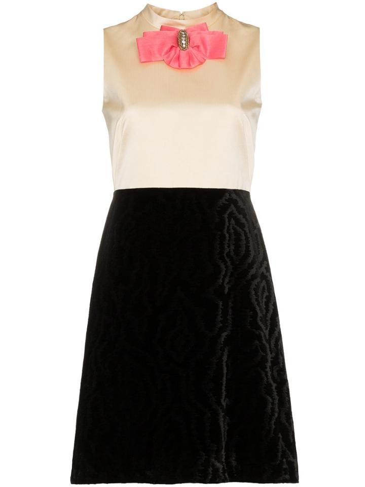 Gucci Contrast-panel And Bow Silk Mini Dress - Black