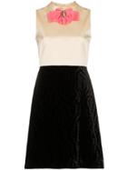 Gucci Contrast-panel And Bow Silk Mini Dress - Black