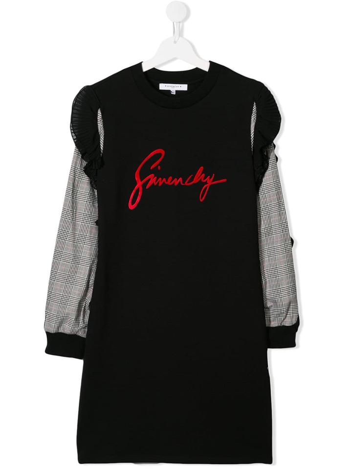 Givenchy Kids Contrast-sleeve Logo Sweater Dress - Black
