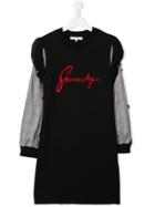 Givenchy Kids Contrast-sleeve Logo Sweater Dress - Black
