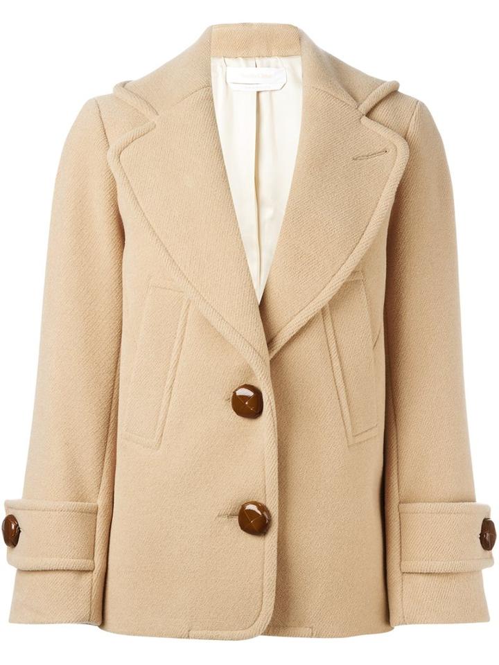 See By Chloé Short Boxy Coat, Women's, Size: 36, Nude/neutrals, Polyester/acetate/viscose/wool