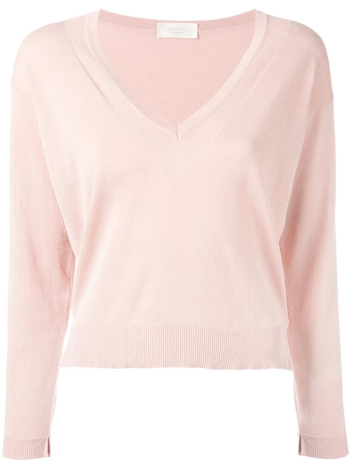 Zanone V-neck Sweater, Women's, Size: 42, Pink/purple, Cotton