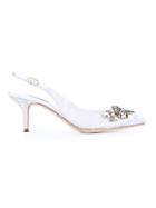 Dolce & Gabbana Embellished Lace Sling-back Pumps, Women's, Size: 38, White, Cotton/goat Skin/leather/crystal